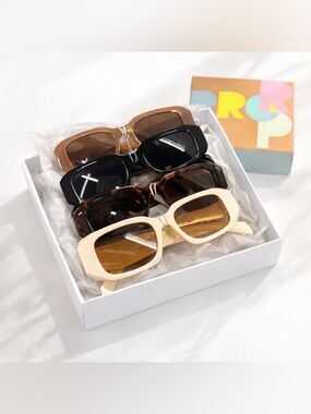 Oversized‎ Square Cream Sunglasses UV400 Retro Fashion Thick Frame Women